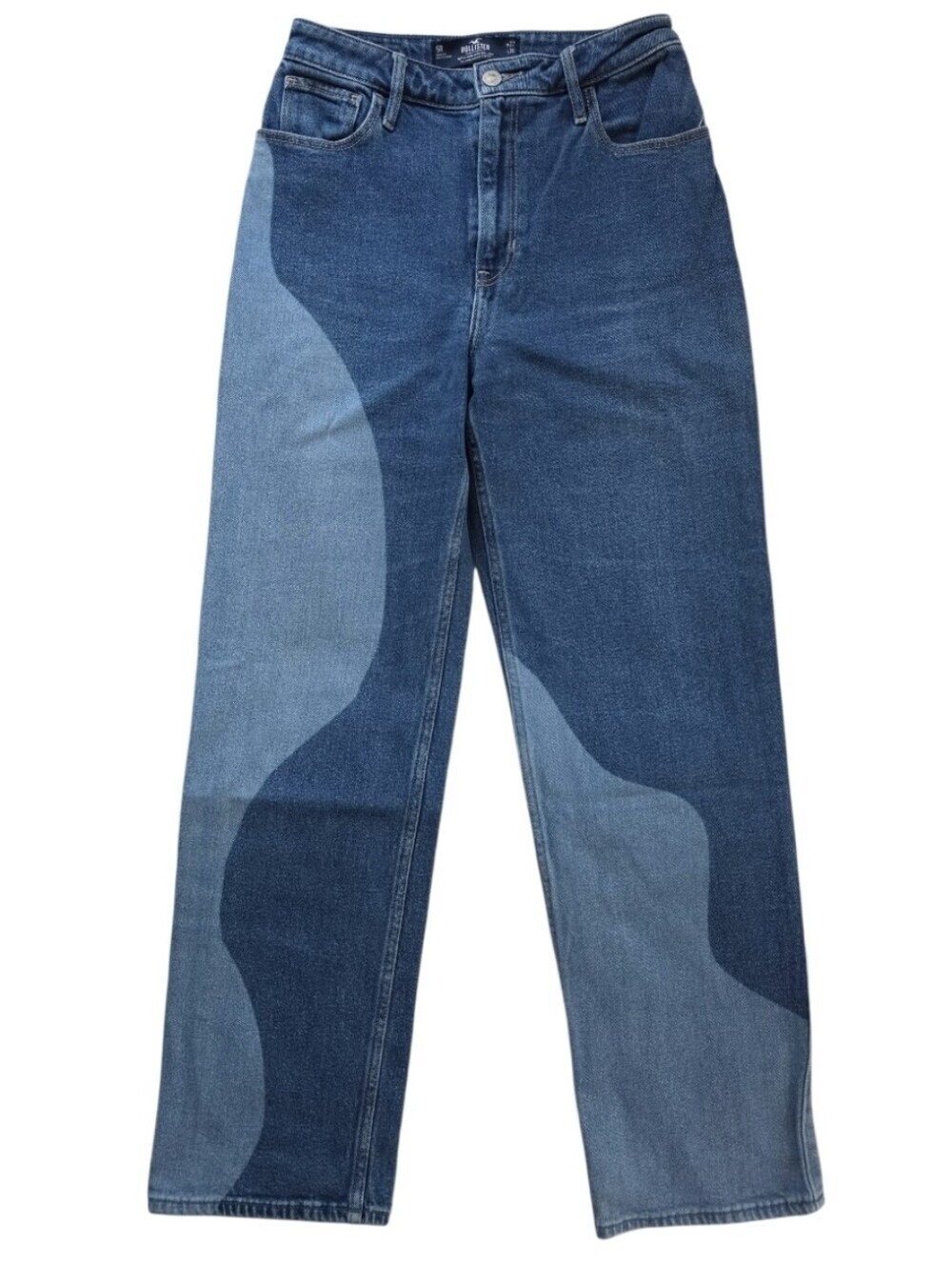 Hollister High-Rise Two-Tone Wide Leg Jeans - Light & Dark Blue